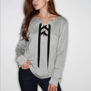 Drew Women’s Cozy Tie Front Top in Grey Size XS